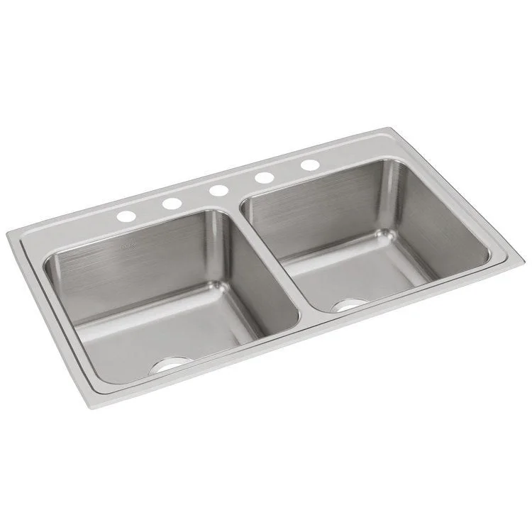 Kitchen Sink Lustertone Classic Gourmet 37 x 22 Inch Double Bowl Equal 5 Hole Lustrous Highlighted Satin Top Mount