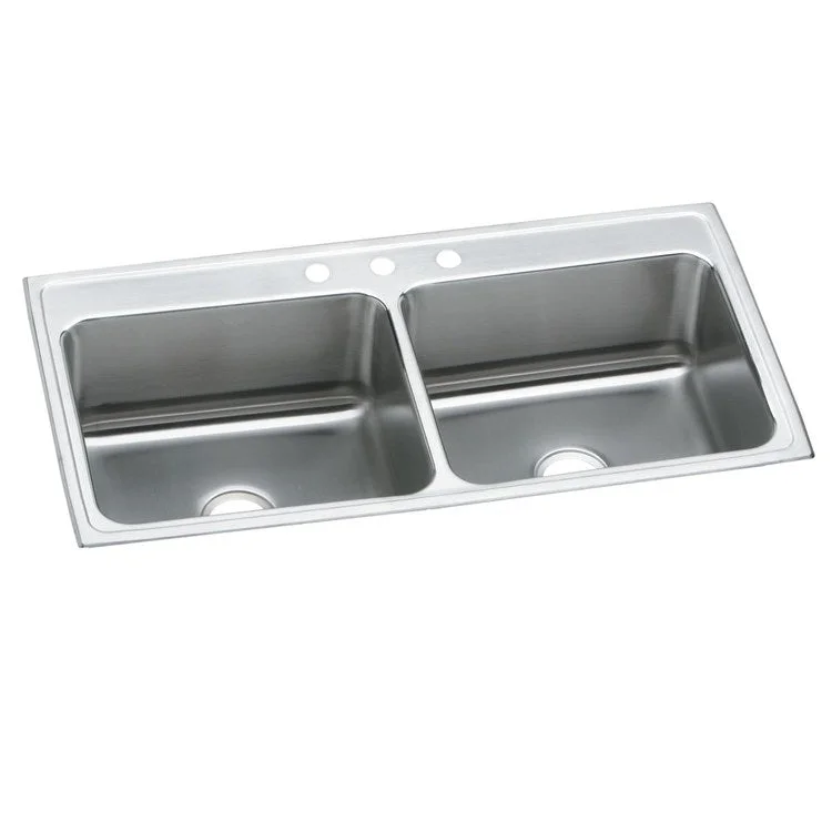 Kitchen Sink Lustertone Classic 43 x 22 Inch Double Bowl Equal MR2 Hole Lustrous Satin Drop-In 12-1/8 Inch