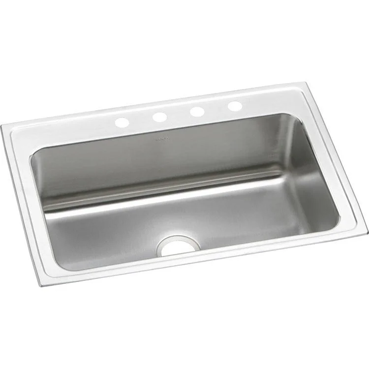 Lustertone Classic 33" Single Bowl Stainless Steel Drop-In Kitchen Sink with 4 Holes