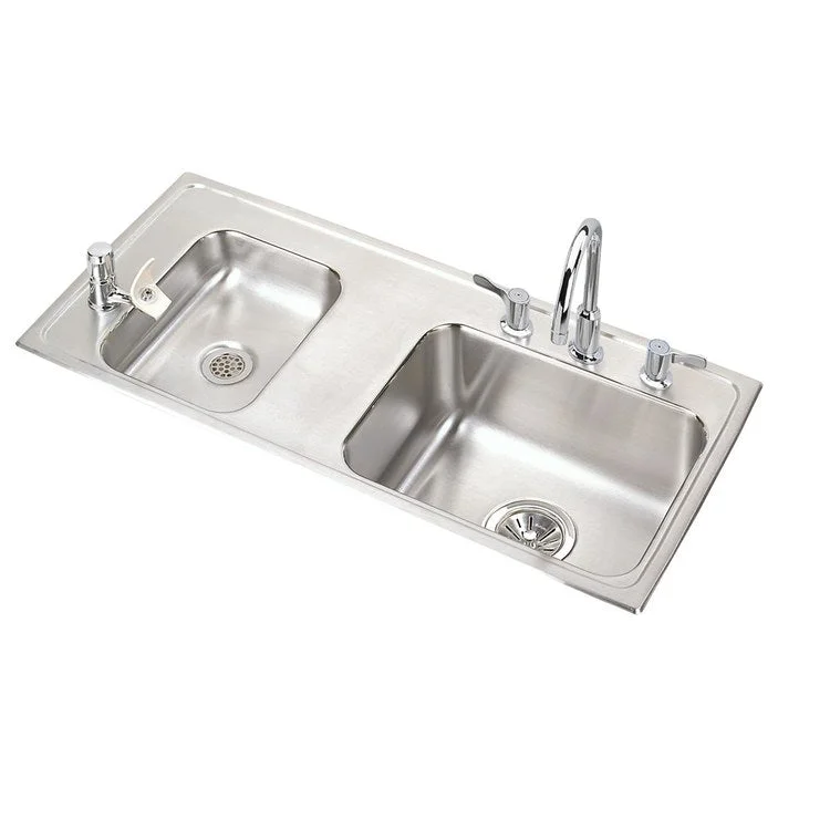 Classroom Sink Lustertone 37-1/4 x 17 x 4 Inch 3-1/2 Inch 3-7/8 Inch 2 Bowl ADA Left Kit 4 Hole Lustrous Satin Drop-In 42 Inch