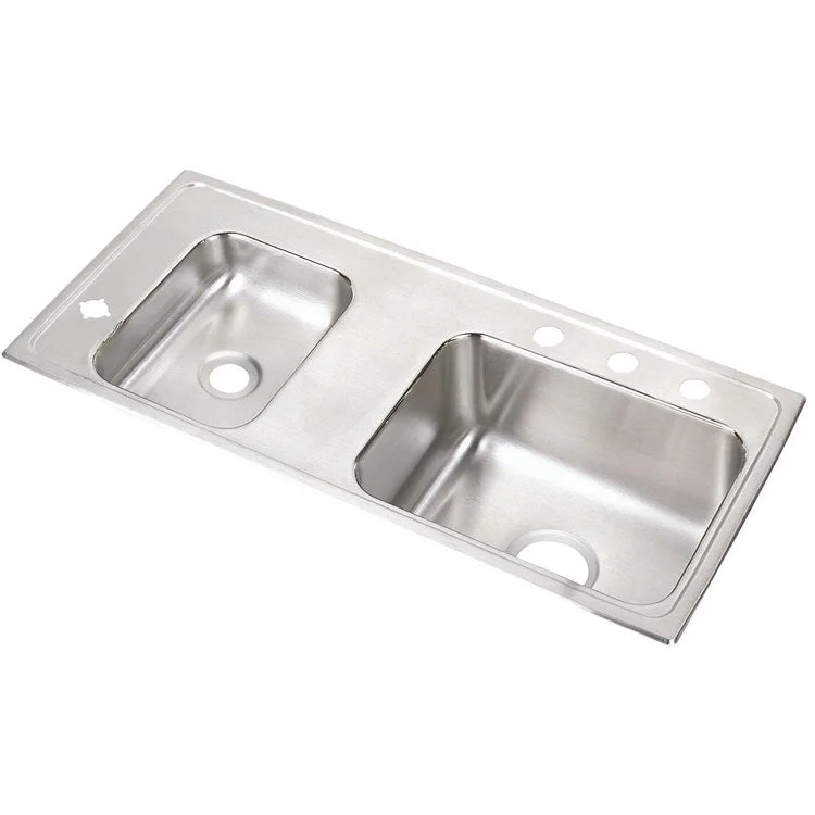 Classroom Sink Lustertone 37.25 x 17 Inch Double Bowl ADA Left Lustrous Satin Drop-In Minimum Cabinet Size 42 Inch 5-1/2 Inch 18 Gauge Bottom Only Pads 64090014 Mounting Hardware Included for Countertops Up to 3/4IN