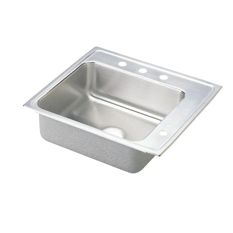 Classroom Sink Lustertone 25 x 22 Inch Single Bowl ADA Right 4 Hole Lustrous Satin Drop-In Minimum Cabinet Size 30 Inch 5 Inch Quick Clip Mounting System 18 Gauge Bottom Pads Only Mounting Hardware Included for Up to 3/4IN Countertop