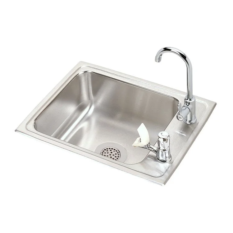 Classroom Sink Lustertone 22 x 17 Inch Single Bowl Faucet & Bubbler Kit 2 Hole Lustrous Satin Drop-In Minimum Cabinet Size 27 Inch 7-5/8 Inch 18 Gauge Bottom Only Pads LKD208513C Faucet LK1141A Bubbler and LK35 Strainer Included