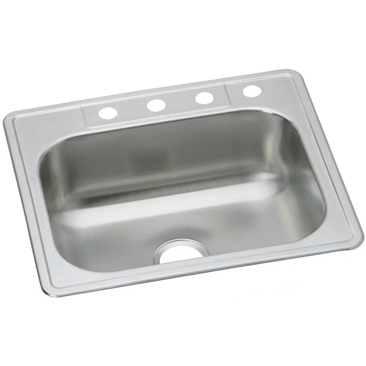 Kitchen Sink Dayton 25 x 22 Inch Single Bowl MR2 Hole Elite Satin Drop-In Drain Location Center Bottom Only Pads