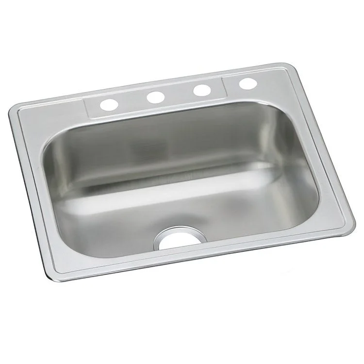 Kitchen Sink Dayton 25 x 22 Inch Single Bowl Elite Satin Drop-In Drain Location Center Multiple of 40 Bottom Only Pads