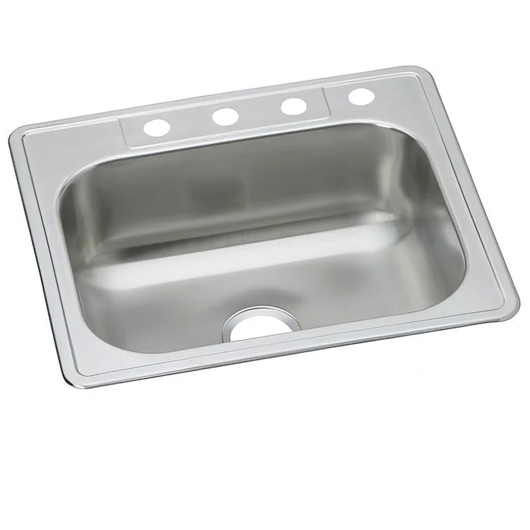 Kitchen Sink Dayton 33 x 22 Inch Single Bowl Equal 4 Hole Elite Satin Drop-In Drain Location Center Sound Guard Multiple of 40 Bottom Only Pads