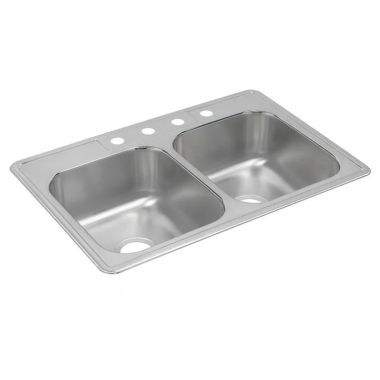 Kitchen Sink Dayton 33 x 22 Inch Double Bowl Equal Satin Drop-In 8-1/5 Inch