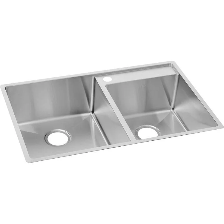 Crosstown 32-1/2" Double Bowl Stainless Steel Undermount Kitchen Sink with Right Deck/No Holes