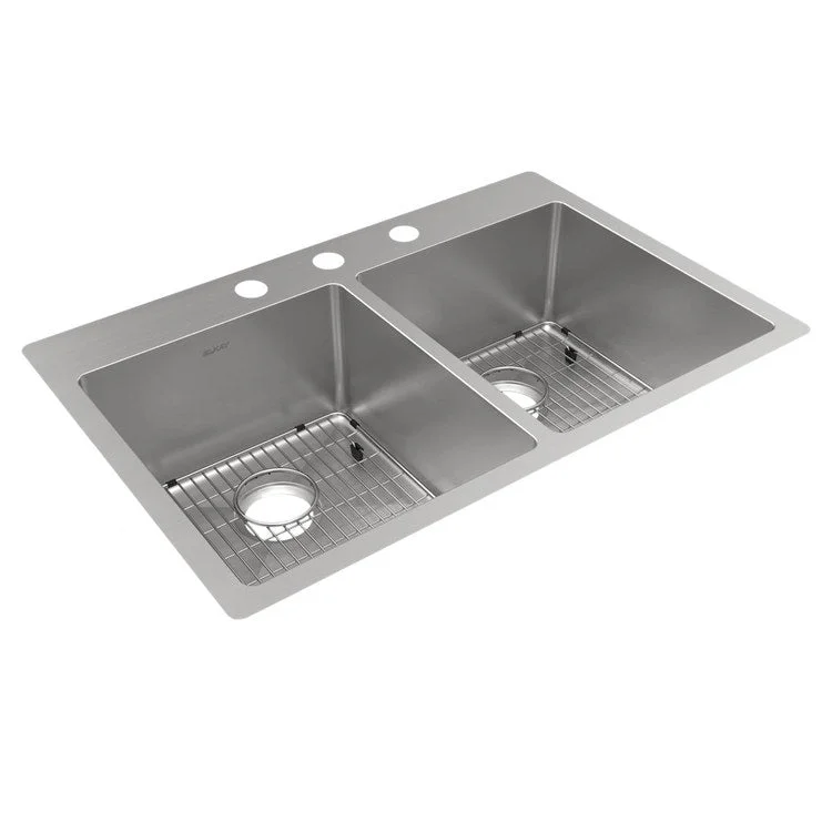 Kitchen Sink Crosstown 33 x 22 Inch Double Bowl Equal Kit 3 Hole Polished Satin Drop-In Undermount