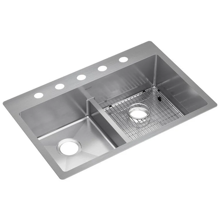 Kitchen Sink Crosstown 33 x 22 Inch Double Bowl Equal Kit with Aqua Divide 5 Hole Polished Satin Drop-In Undermount