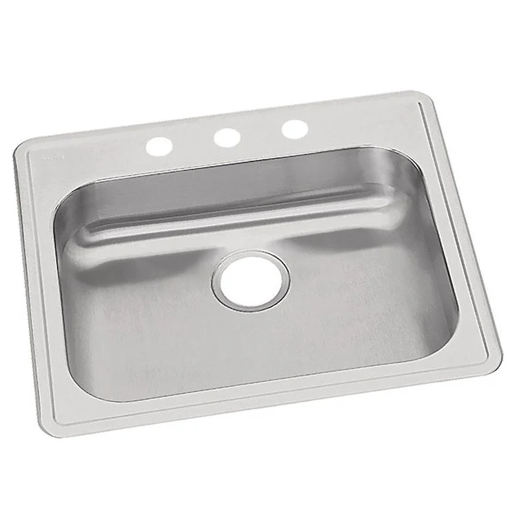 Kitchen Sink Dayton 25 x 21.25 Inch Single Bowl 3 Hole ADA Satin Drop-In Top Mount Rectangle Drain Location Rear Center Depth 5-3/8 Inch Bottom Only Pads