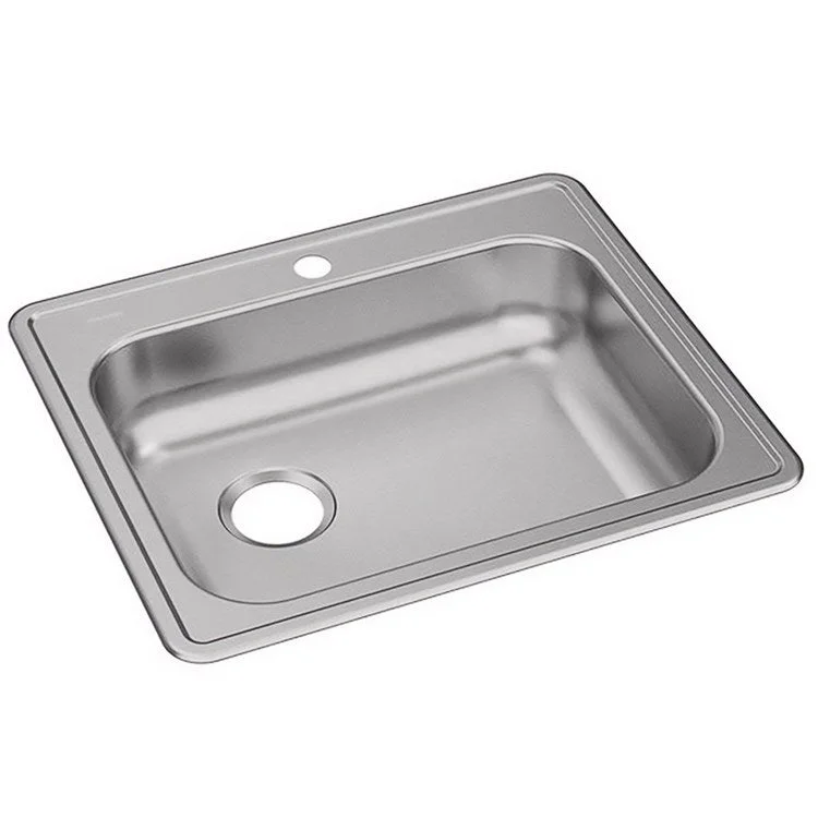 Kitchen Sink Dayton 25 x 21.25 Inch Single Bowl 1 Hole ADA Satin Drop-In Rectangle Drain Location Rear Left Depth 5-3/8 Inch Bottom Only Pads