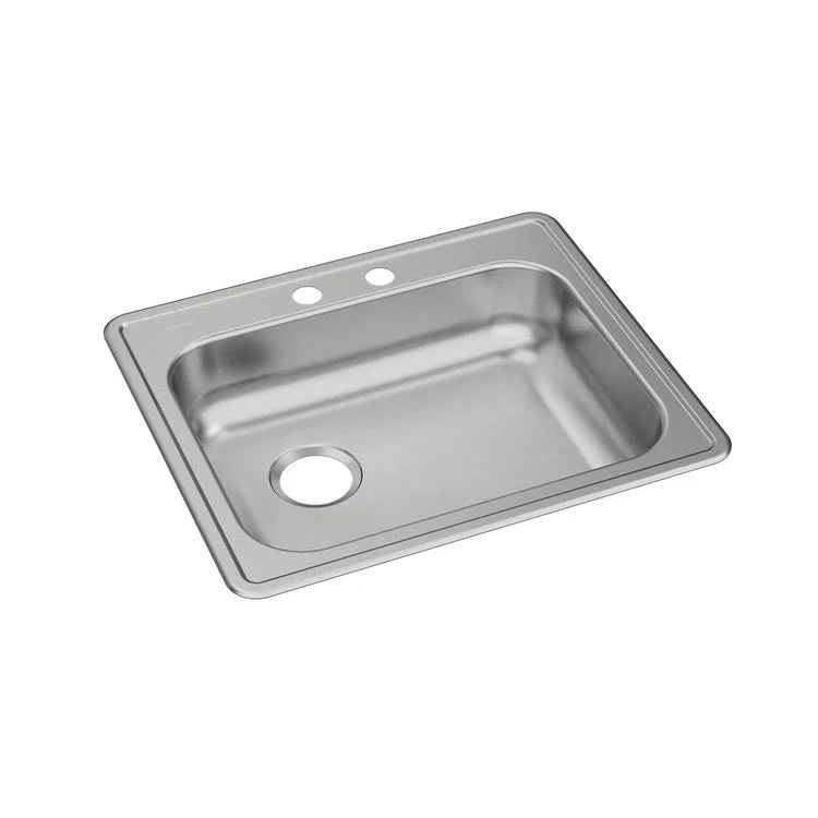 Kitchen Sink Dayton 25 x 21.25 Inch Single Bowl 2 Hole ADA Satin Drop-In Rectangle Drain Location Rear Left Depth 5-3/8 Inch Bottom Only Pads