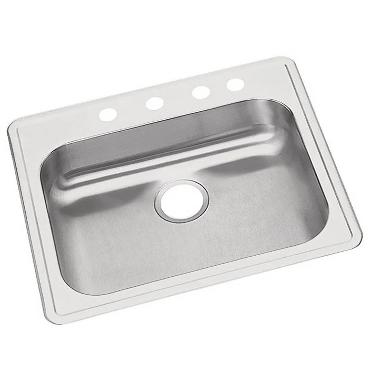 Kitchen Sink Dayton 25 x 22 Inch Single Bowl 4 Hole ADA Satin Drop-In Rectangle Drain Location Rear Center Depth 5-3/8 Inch Bottom Only Pads