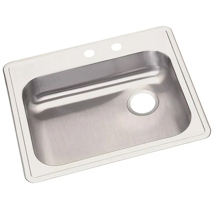 Kitchen Sink Dayton 25 x 22 Inch Single Bowl 2 Hole ADA Satin Drop-In Rectangle Drain Location Rear Right Depth 5-3/8 Inch Bottom Only Pads