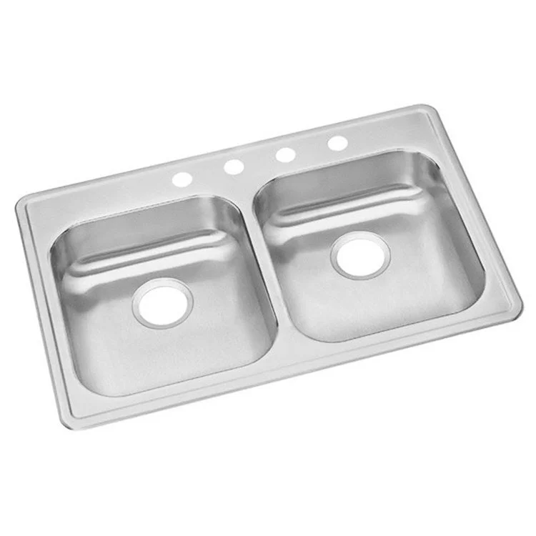 Kitchen Sink Dayton 33 x 22 Inch Double Bowl Equal ADA Satin Drop-In Rectangle Drain Location Rear Center Depth 5-3/8 Inch Bottom Only Pads