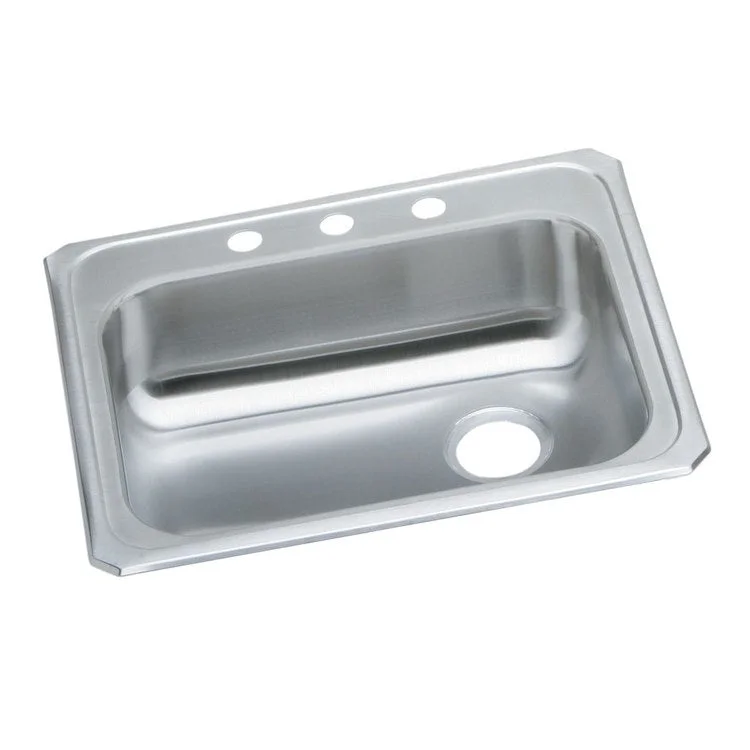 Kitchen Sink Celebrity 25 x 21.25 Inch Single Bowl 2 Hole ADA Brushed Satin Drop-In Rectangle Drain Location Rear Right Depth 5-3/8 Inch Bottom Only Pads