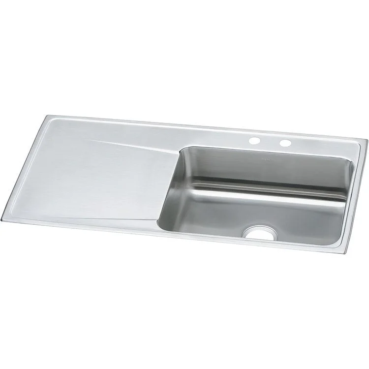 Kitchen Sink Lustertone Classic 43 x 22 Inch Single Bowl with Left Drainboard 2 Hole Lustrous Satin Drop-In 7-5/8 Inch