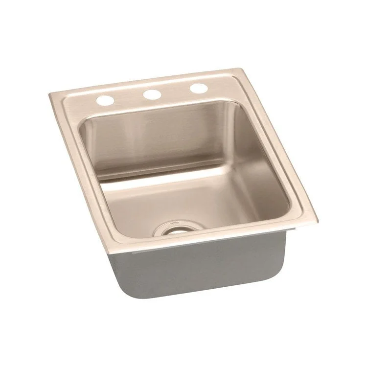 Kitchen Sink 17 x 22 Inch Single Bowl OS4 Hole Copper Drop-In CuVerro Antimicrobial Copper Drain Location Center Full Spray Sides and Bottom