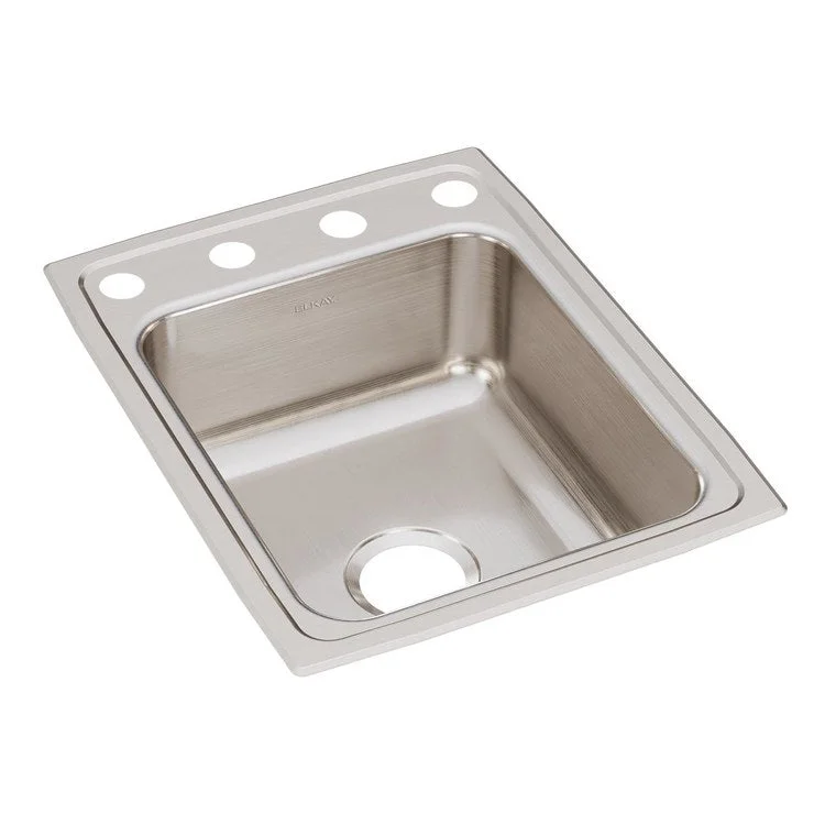 Kitchen Sink Lustertone Classic 17 x 22 Inch Single Bowl OS4 Hole Lustrous Satin Drop-In Stainless Steel Drain Location Center Bottom Only Pads