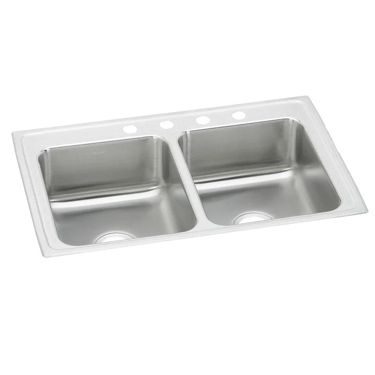 Kitchen Sink Lustertone Classic 37 x 22 Inch Double Bowl MR2 Hole Lustrous Highlighted Satin Top Mount Stainless Steel Drain Location Center Full Spray Sides and Bottom