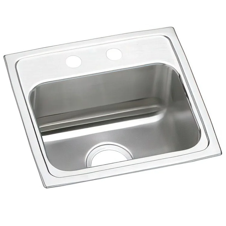 Kitchen Sink Lustertone Classic 17 x 16 Inch Single Bowl 2 Hole ADA Lustrous Satin Drop-In Rectangle Drain Location Center Depth 4 Inch Bottom Only Pads