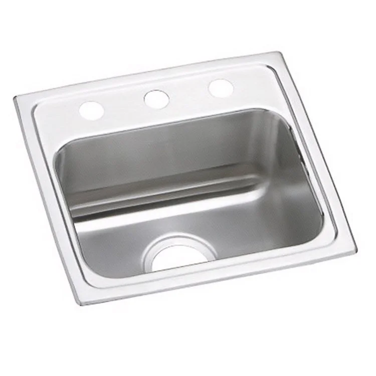 Kitchen Sink Lustertone Classic 17 x 16 Inch Single Bowl ADA Lustrous Satin Drop-In Rectangle Drain Location Center Depth 6 Inch Bottom Only Pads