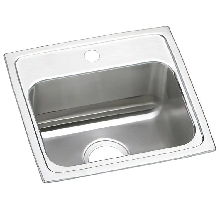 Kitchen Sink Lustertone Classic 17 x 16 Inch Single Bowl 1 Hole ADA Lustrous Satin Drop-In Rectangle Drain Location Center Depth 6 Inch Bottom Only Pads