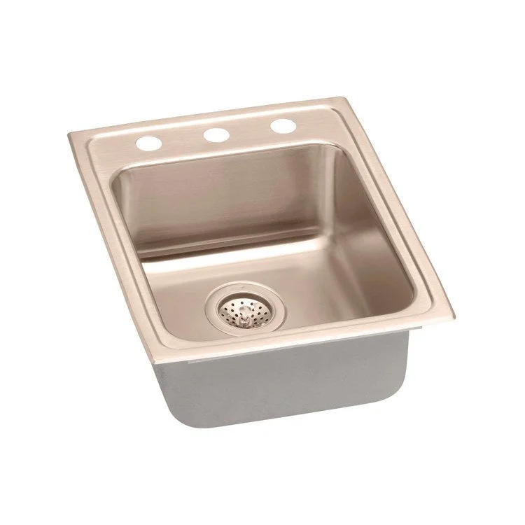 Kitchen Sink 17 x 22 Inch Single Bowl ADA Copper Drop-In Rectangle Drain Location Rear Center Depth 6 Inch Bottom Only Pads