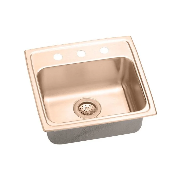 Kitchen Sink 19 x 18 Inch Single Bowl ADA Copper Drop-In Rectangle Drain Location Rear Center Depth 4 Inch Bottom Only Pads