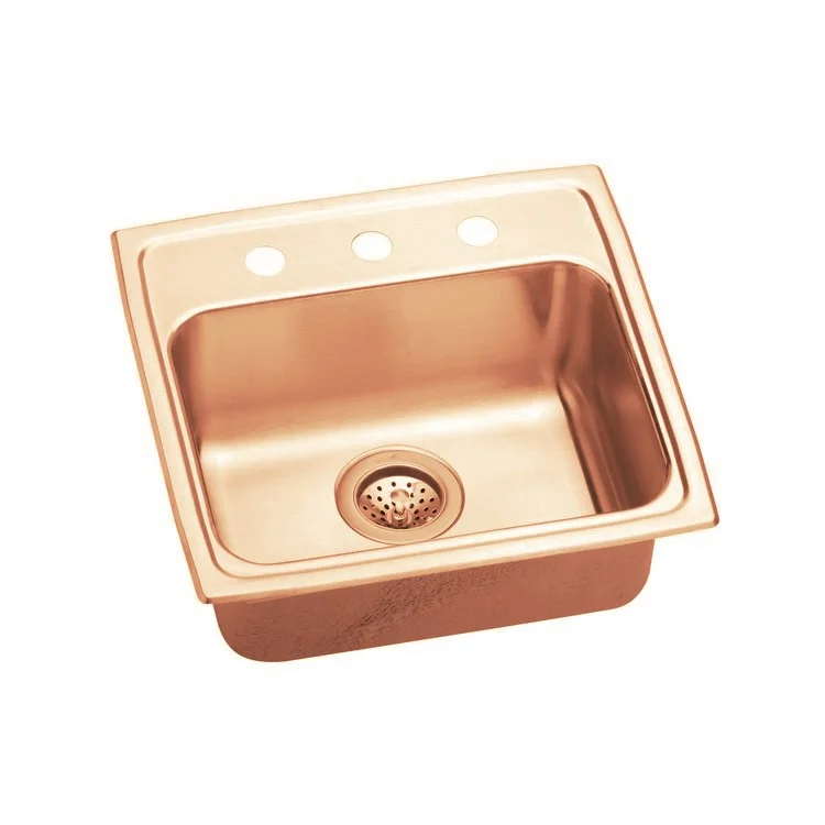 Kitchen Sink 19 x 18 Inch Single Bowl ADA Copper Drop-In Rectangle Drain Location Rear Center Depth 5 Inch Bottom Only Pads