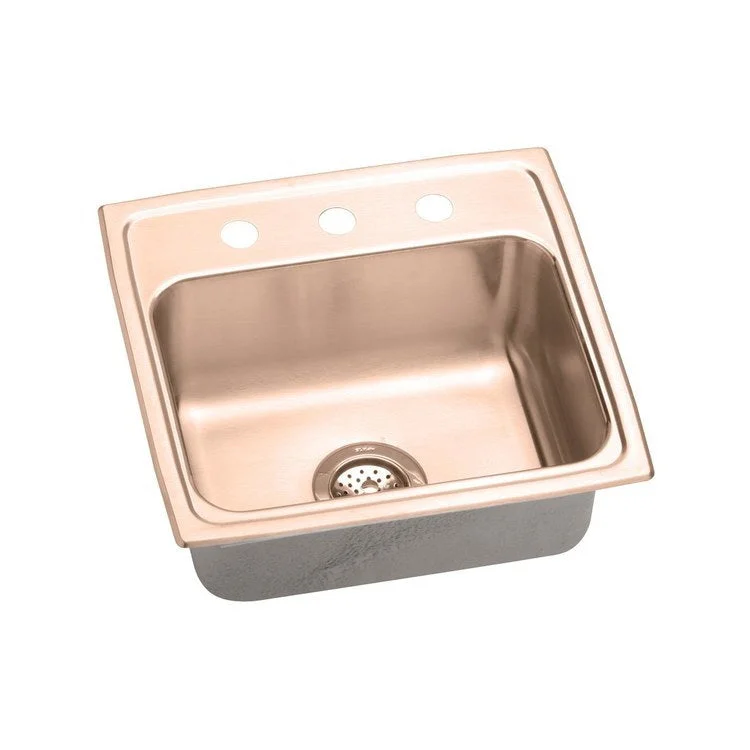 Kitchen Sink 19.5 x 19 Inch Single Bowl OS4 Hole ADA Copper Drop-In Rectangle Drain Location Rear Center Depth 6 Inch Full Spray Sides and Bottom