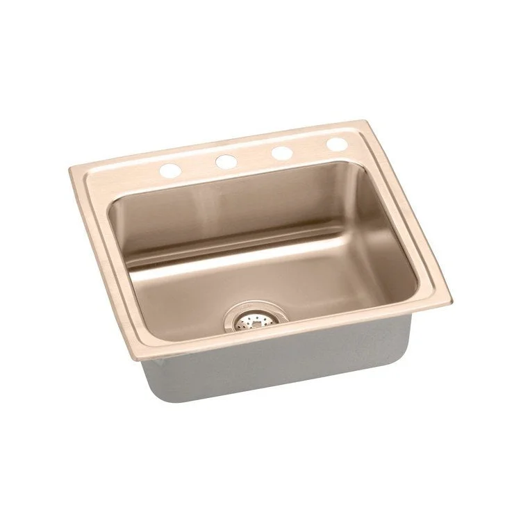 Kitchen Sink 22 x 19.5 Inch Single Bowl 2 Hole ADA Copper Drop-In Rectangle Drain Location Rear Center Depth 4-1/2 Inch Full Spray Sides and Bottom