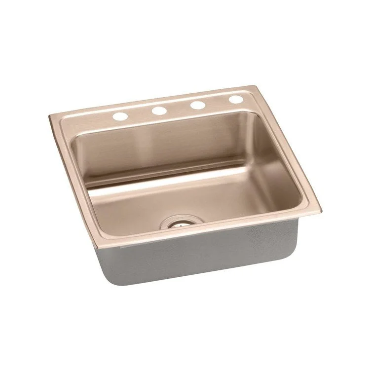 Kitchen Sink 22 x 22 Inch Single Bowl 2 Hole ADA Copper Drop-In Square Drain Location Rear Center Depth 5 Inch Full Spray Sides and Bottom