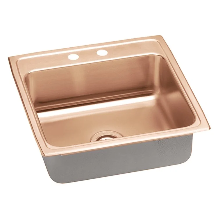 Kitchen Sink 22 x 22 Inch Single Bowl MR2 Hole ADA Copper Drop-In Square Drain Location Rear Center Depth 5 Inch Full Spray Sides and Bottom