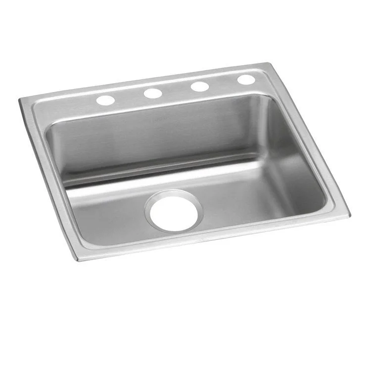 Kitchen Sink Lustertone Classic 22 x 22 Inch Single Bowl 2 Hole ADA Lustrous Satin Drop-In Square Drain Location Rear Center Depth 6-1/2 Inch Bottom Only Pads