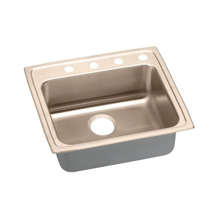 Kitchen Sink 25 x 21.25 Inch Single Bowl 1 Hole ADA Copper Drop-In Rectangle Drain Location Rear Center Depth 4 Inch Full Spray Sides and Bottom