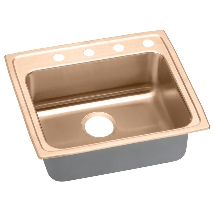 Kitchen Sink 25 x 21.25 Inch Single Bowl ADA Copper Drop-In Rectangle Drain Location Rear Center Depth 4-1/2 Inch Full Spray Sides and Bottom