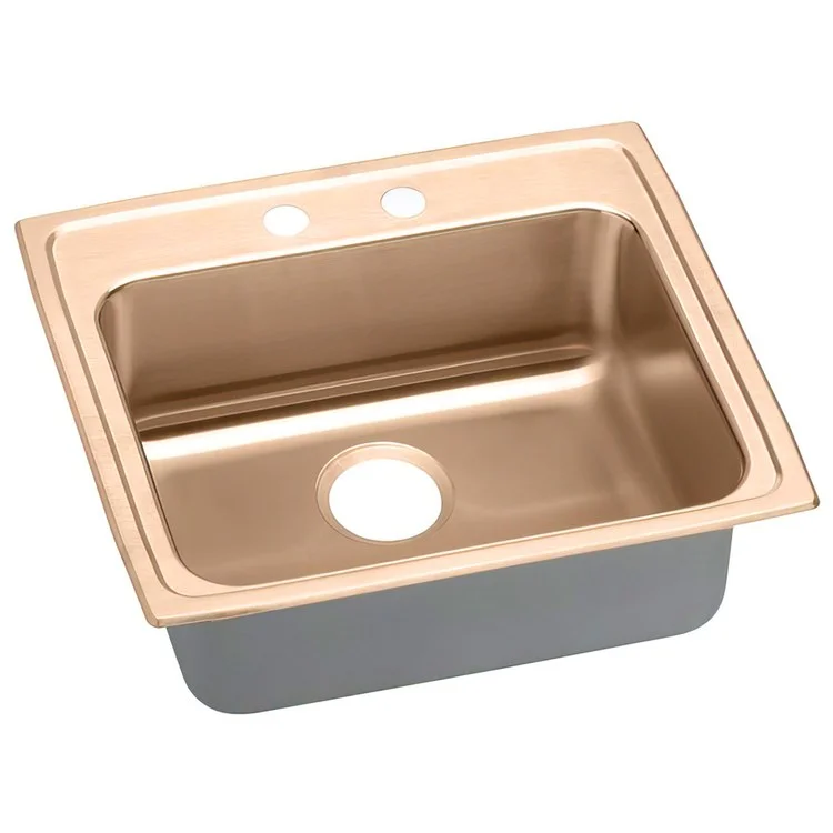 Kitchen Sink 25 x 21.25 Inch Single Bowl 2 Hole ADA Copper Drop-In Rectangle Drain Location Rear Center Depth 5 Inch Full Spray Sides and Bottom