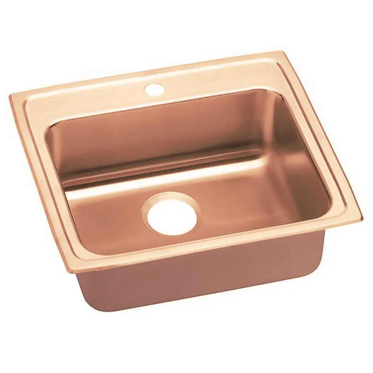 Kitchen Sink 25 x 21.25 Inch Single Bowl 1 Hole ADA Copper Drop-In Rectangle Drain Location Rear Center Depth 5-1/2 Inch Full Spray Sides and Bottom