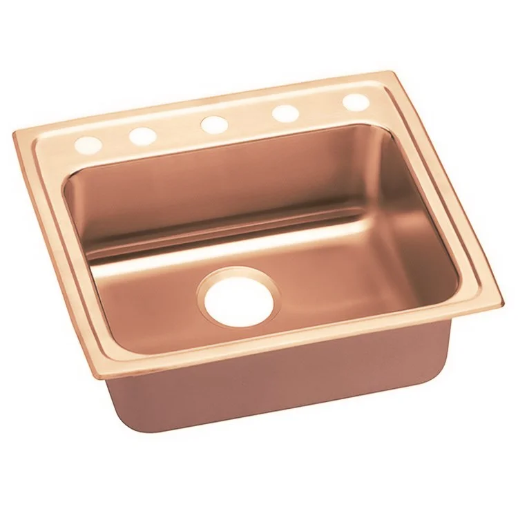 Kitchen Sink 25 x 21.25 Inch Single Bowl 5 Hole ADA Copper Drop-In Rectangle Drain Location Rear Center Depth 6 Inch Full Spray Sides and Bottom