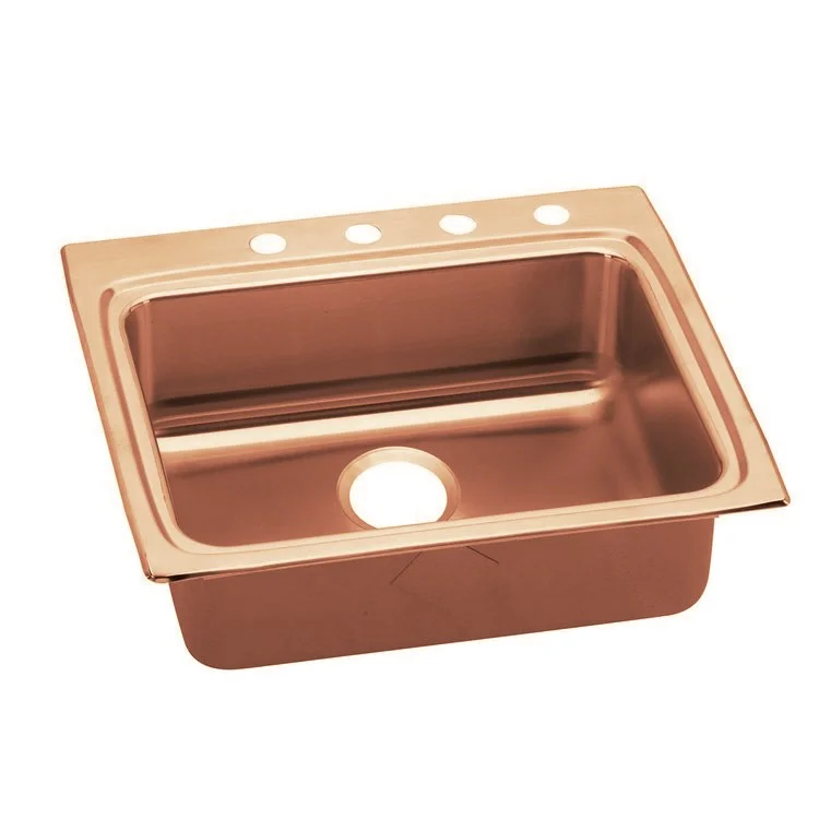 Kitchen Sink 25 x 22 Inch Single Bowl MR2 Hole ADA Copper Drop-In Rectangle Drain Location Rear Center Depth 4-1/2 Inch Full Spray Sides and Bottom