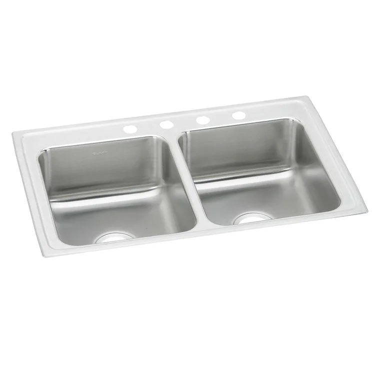 Kitchen Sink Lustertone Classic 29 x 18 Inch Double Bowl Equal MR2 Hole ADA Lustrous Highlighted Satin Top Mount Rectangle Drain Location Center Depth 5 Inch Full Spray Sides and Bottom