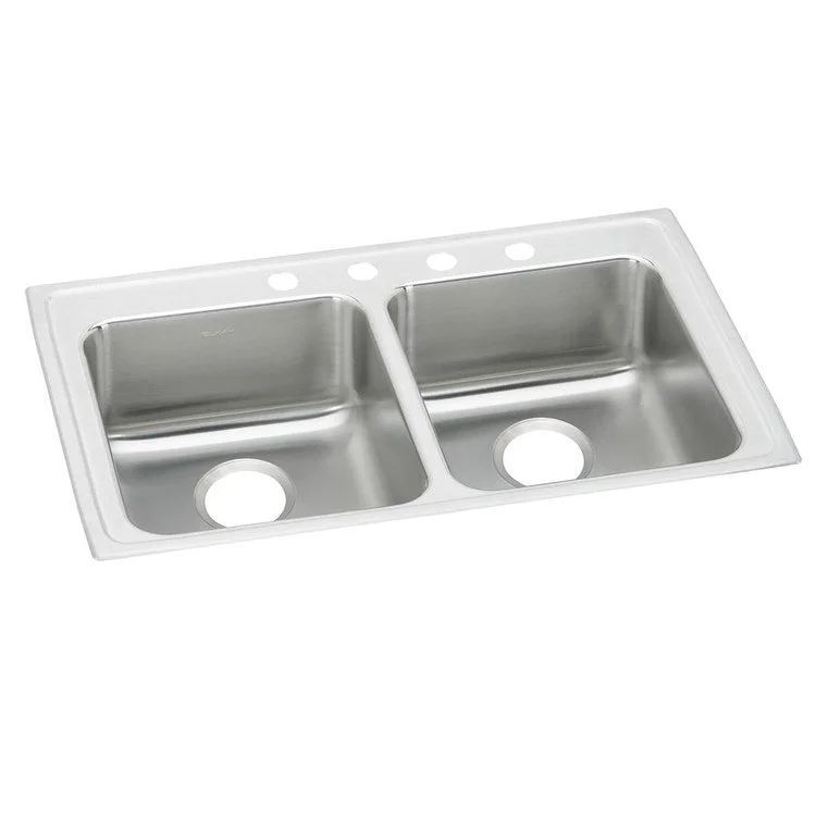 Kitchen Sink Lustertone Classic 29 x 22 Inch Double Bowl Equal 4 Hole ADA Lustrous Satin Drop-In Rectangle Drain Location Rear Center Depth 5 Inch Bottom Only Pads