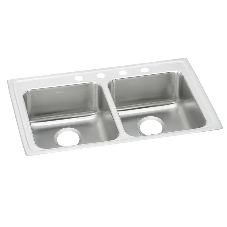 Kitchen Sink Lustertone Classic 33 x 21.25 Inch Double Bowl Equal 1 Hole ADA Lustrous Satin Drop-In Rectangle Drain Location Rear Center Depth 5 Inch Bottom Only Pads