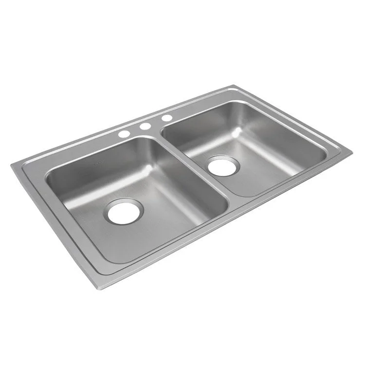 Lustertone Classic 33" Equal Double Bowl ADA Stainless Steel Drop-In Kitchen Sink with 3 Holes