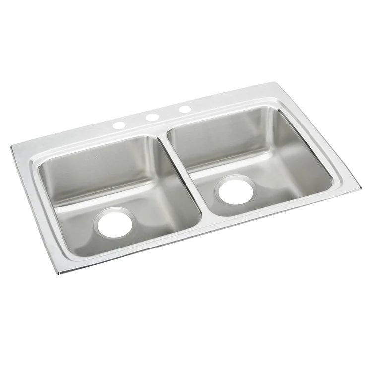 Kitchen Sink Lustertone Classic 33 x 22 Inch Double Bowl Equal ADA Lustrous Satin Drop-In Rectangle Drain Location Rear Center Depth 5-1/2 Inch Bottom Only Pads