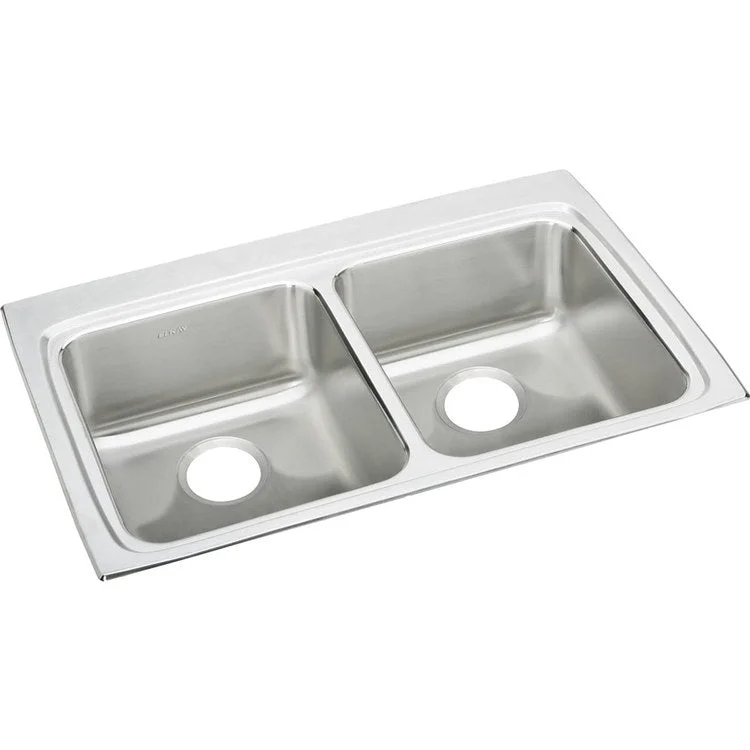 Kitchen Sink Lustertone Classic 33 x 22 Inch Double Bowl Equal ADA Lustrous Satin Drop-In Rectangle Drain Location Rear Center Depth 6 Inch Bottom Only Pads