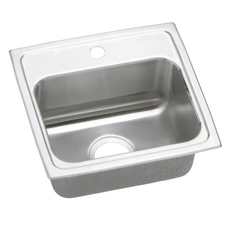 Kitchen Sink Lustertone Classic 17 x 16 Inch Single Bowl 1 Hole ADA Lustrous Satin Drop-In Rectangle Drain Location Center Depth 5 Inch Quick Clip Mounting System Bottom Only Pads