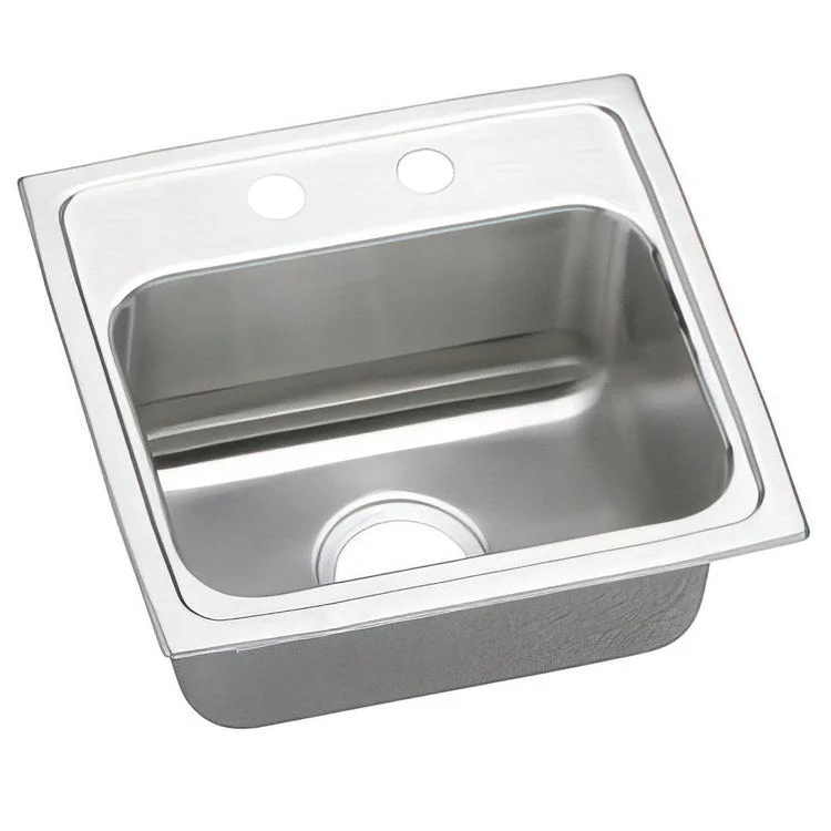 Kitchen Sink Lustertone Classic 17 x 16 Inch Single Bowl 2 Hole ADA Lustrous Satin Drop-In Rectangle Drain Location Center Depth 5 Inch Quick Clip Mounting System Bottom Only Pads